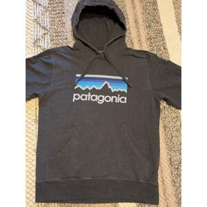 Patagonia Mens P-6 Logo Hoodie Charcoal Grey Organic Cotton Pullover Small